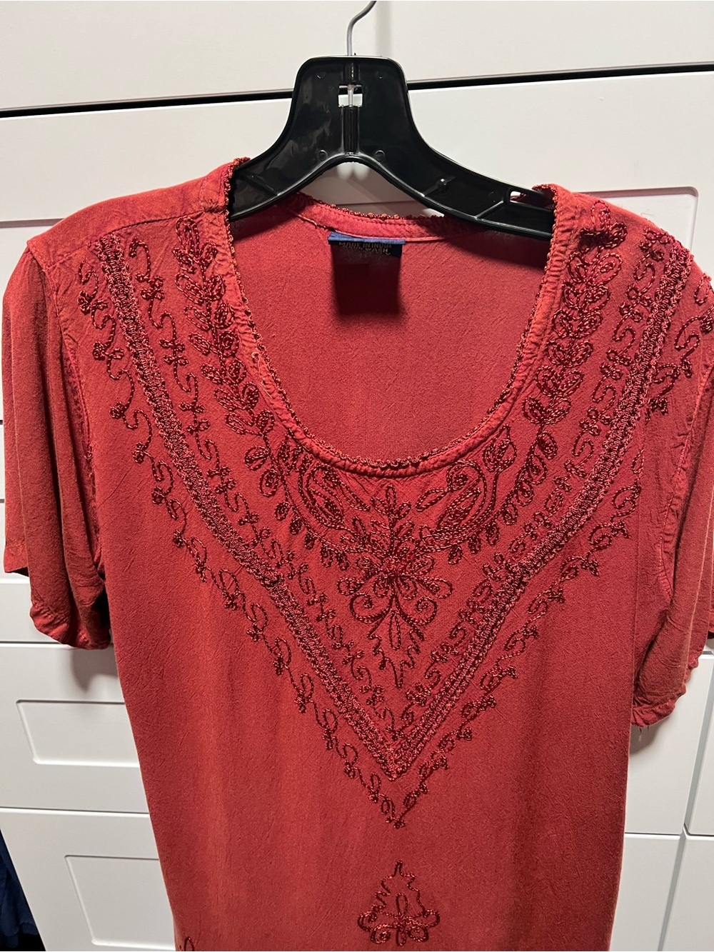 Women's Embellished Scoop Neck Top - Deep Red - Picture 4 of 5